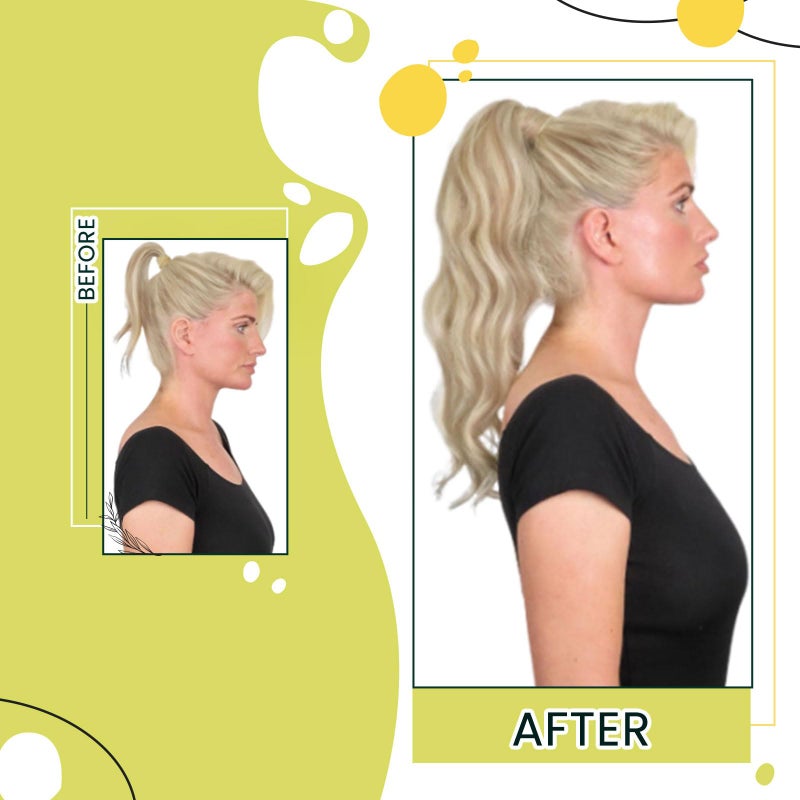 RUNATURE Ponytail Extension Real Human Hair, Natural Remy Hair Ponytail, One Piece Hair Extensions Ponytail, Easy to Install, Daily Wearing, 18 Inch 80g #8P60 Light Brown Highlight Platinum Blonde - Image 2